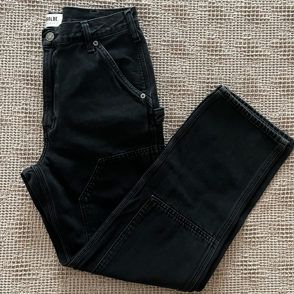 AGOLDE Rami Straight Leg Utility Carpenter Jeans in Black Organic Cotton Size 27
